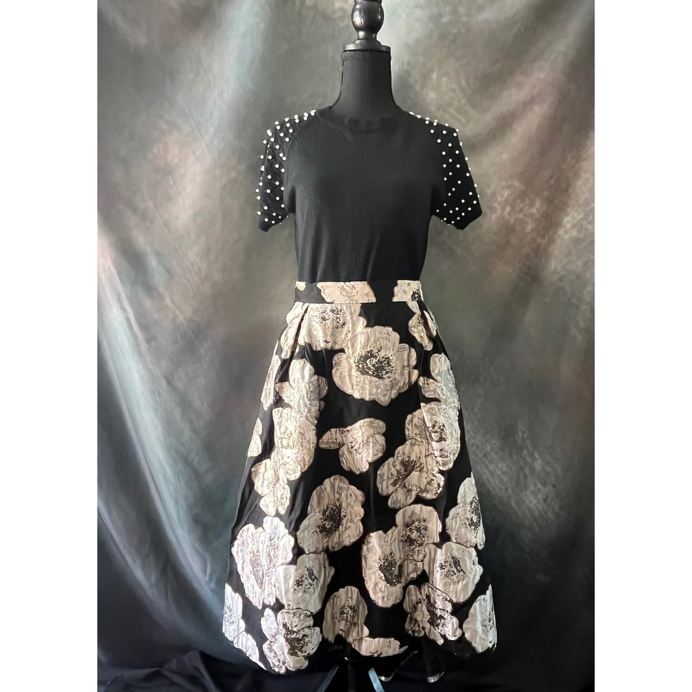 Ontwelfth Top Anthro Hutch Skirt Bundle Black Floral Midi Pearl Embellished L XL